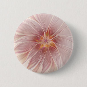 Badge Rond 5 Cm Rêve Rose Pâle Floral Abstrait Art Fractal Fleur