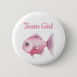 Badge Rond 5 Cm Révélation du sexe à la pêche - Équipe fille