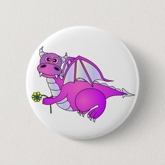 Badge Rond 5 Cm Rêves doux - dragon pourpre mignon avec la fleur (Devant)