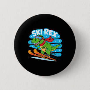 Badge Rond 5 Cm Rex Skiant Drôle Dinosaure De Ski Design De Sports