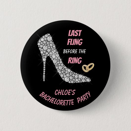 Badge Rond 5 Cm Rhinestone talons Dernier Fling Bachelorette Party (Devant)