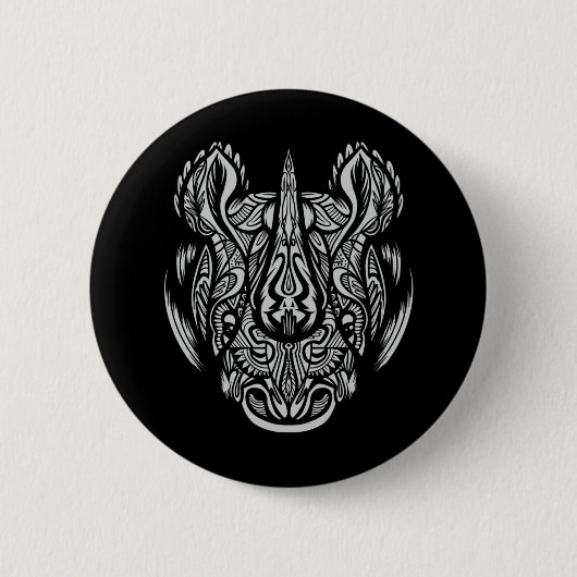 Badge Rond 5 Cm Rhino Face Design ornemental (Devant)