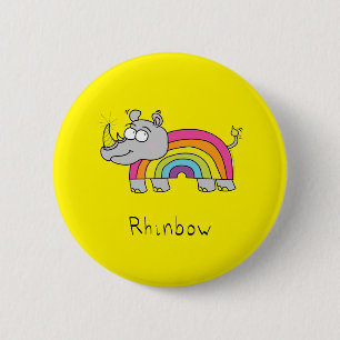 Badge Rond 5 Cm Rhino Rainbow Funny Cute Kids Rhinoceros
