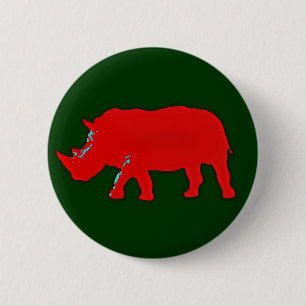 Badge Rond 5 Cm rhinocéros d'afrique rouge