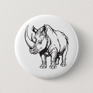 Badge Rond 5 Cm rhinocéros ou rhinocéros blancs. Afrique sauvage