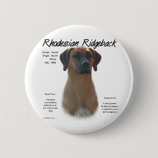 Badge Rond 5 Cm Rhodesian Ridgeback Historique Design (Devant)