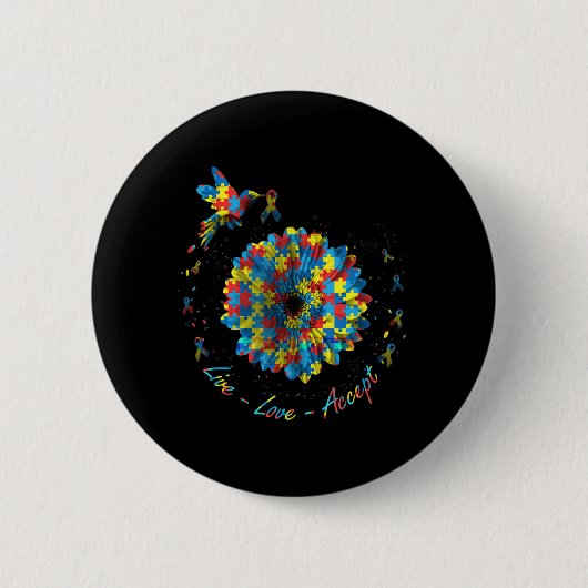 Badge Rond 5 Cm Ribbon Fleur Oiseau Puzzle Amour En Vie Accepter A (Devant)