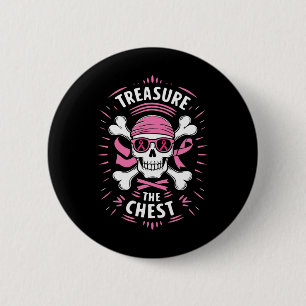 Badge Rond 5 Cm Ribbon rose Cancer du sein Pirate Trésor Les Ches