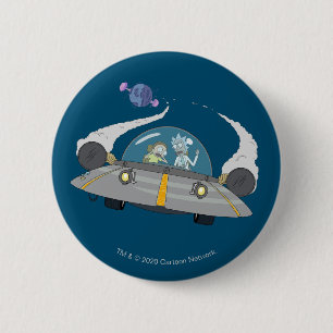 Badge Rond 5 Cm RICK ET MORTY™  Vol dans un vaisseau spatial