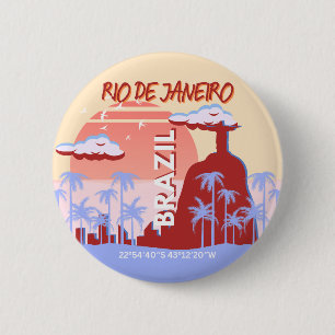 Badge Rond 5 Cm Rio de Janeiro Brésil Travel Art Retro Poster