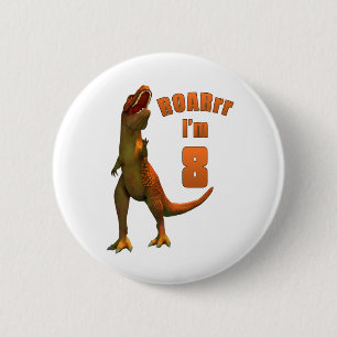 Badge Rond 5 Cm ROAR I'm 8 Fun T-Rex Kid Anniversaire