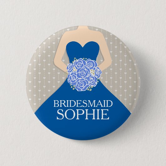 Badge Rond 5 Cm Robe bleue royale de Bridesmaid nommé pin mariage (Devant)