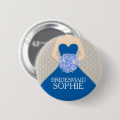 Badge Rond 5 Cm Robe bleue royale de Bridesmaid nommé pin mariage (Devant & derrière)