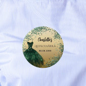 Badge Rond 5 Cm Robe en or vert émeraude Quinceanera