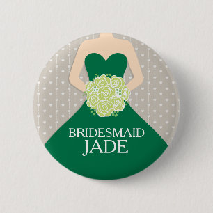 Badge Rond 5 Cm Robe vert foncé de la servante de Bridesmaid nommé