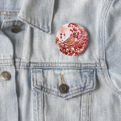 Badge Rond 5 Cm Robin Avec Berries Rouges (En situation)