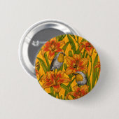 Badge Rond 5 Cm Robins et fleurs de lys, orange et vert (Devant & derrière)