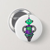 Badge Rond 5 Cm Robot Arnie, violet et vert (Devant & derrière)