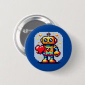 Badge Rond 5 Cm Robot avec coeur - Joli Pixel Art Design Sci-Fi (Devant & derrière)