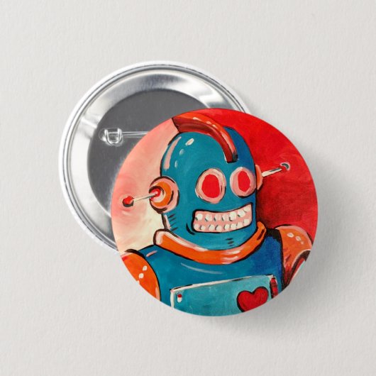 Badge Rond 5 Cm Robot bleu (Devant & derrière)