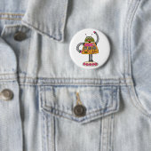 Badge Rond 5 Cm Robot Frankie, orange sur blanc (En situation)