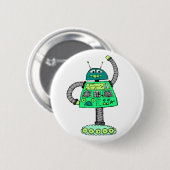 Badge Rond 5 Cm Robot Frankie, vert sur blanc (Devant & derrière)