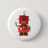 Badge Rond 5 Cm robot jouet rouge bravo (Devant)