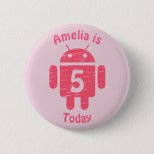 Badge Rond 5 Cm Robot rose Enfants âge personnalisé Anniversaire