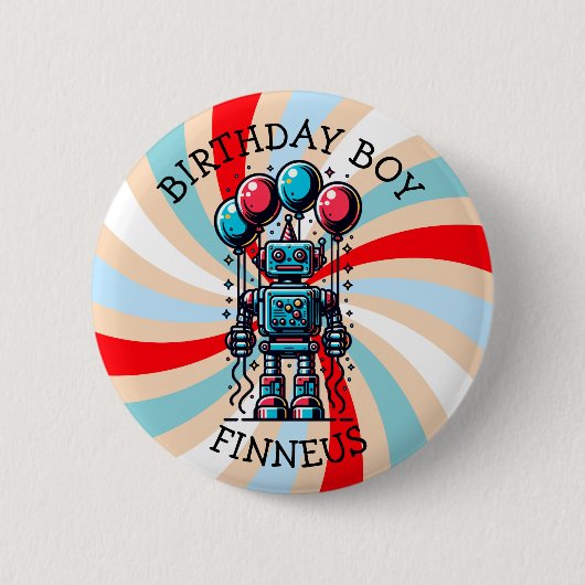 Badge Rond 5 Cm Robot Theme Boy's Happy Birthday Boy (Devant)
