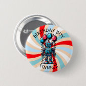 Badge Rond 5 Cm Robot Theme Boy's Happy Birthday Boy (Devant & derrière)