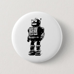 Badge Rond 5 Cm Robot Vintage noir et blanc