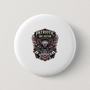 Badge Rond 5 Cm Roc Patriotique Aigle Crête Musique Rock Métal Pat