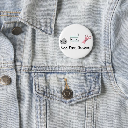 Badge Rond 5 Cm Roche, papier, ciseaux (En situation)