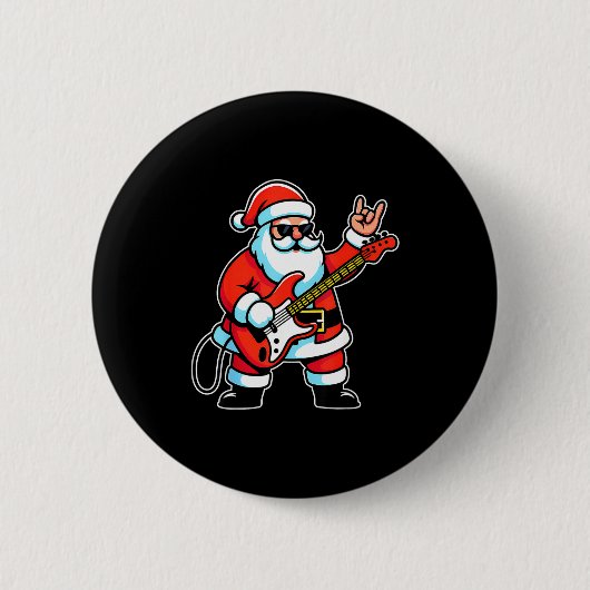 Badge Rond 5 Cm Rock & Roll Christmas Santa Claus Guitar Playe (Devant)