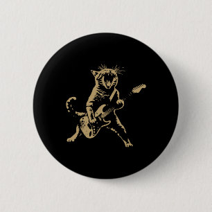 Badge Rond 5 Cm Rock Chat Jouer Guitare - Drôle Guitare Chat
