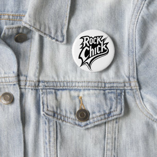 Badge Rond 5 Cm Rock Chick - Audacieuse Typographie noir et blanc