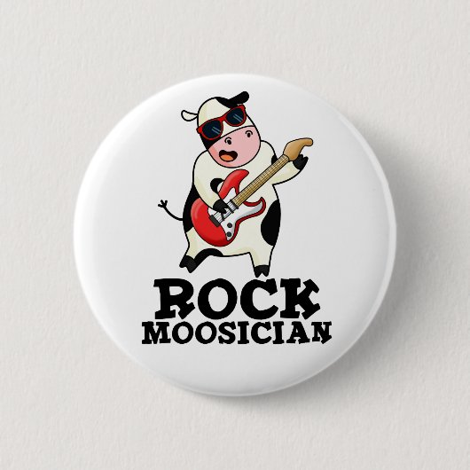 Badge Rond 5 Cm Rock Moosician Funny Cow Musicien Pun (Devant)