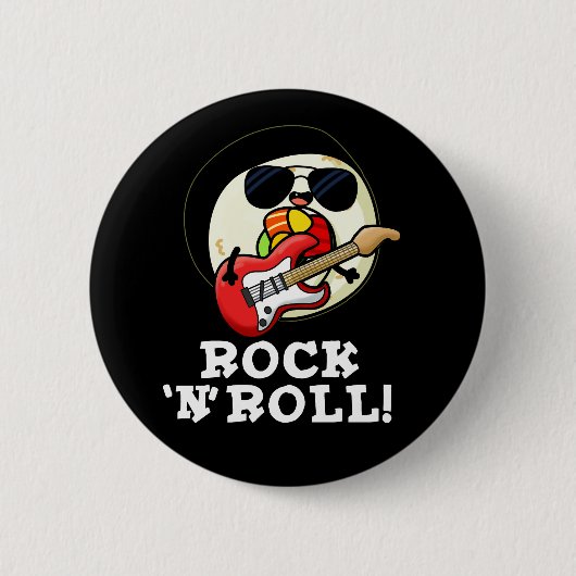 Badge Rond 5 Cm Rock n Roll Funny Sushi Roll Pun Dark BG (Devant)
