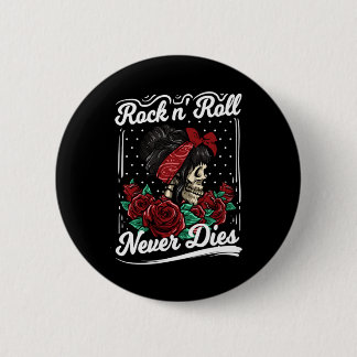 Badge Rond 5 Cm Rock n Roll jamais mort Rockabilly Roses crâne fil