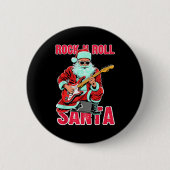 Badge Rond 5 Cm Rock N Roll Santa Playing Guitar Christmas (Devant)