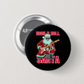Badge Rond 5 Cm Rock N Roll Santa Playing Guitar Christmas (Devant & derrière)