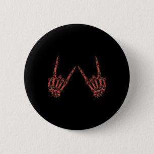 Badge Rond 5 Cm Rock On Rock Et Roll Skeleton Mains - Pour Concert