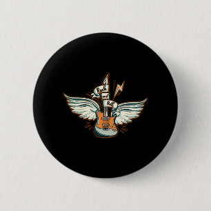 Badge Rond 5 Cm Rock & Roll Guitar Wings Musique