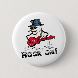Badge Rond 5 Cm Rock Sur Guitare Jouer Snowman
