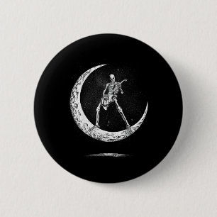 Badge Rond 5 Cm Rock Sur Skeleton Moon Rock Et Roll Funny Hallowee