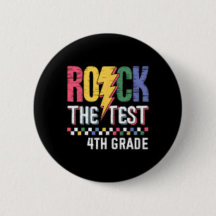 Badge Rond 5 Cm Rock The Test 4e année Jour d'examen Professeur Él