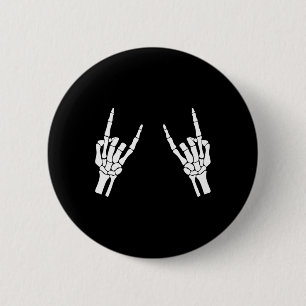 Badge Rond 5 Cm Rocker Skeleton Rocher Main Rock Sur Costume Drôle