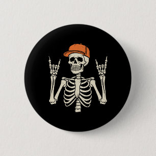 Badge Rond 5 Cm Rocker Skeleton Rock Halloween Halloween Skeleton