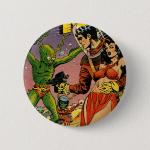 Badge Rond 5 Cm Rocket à la lune comique