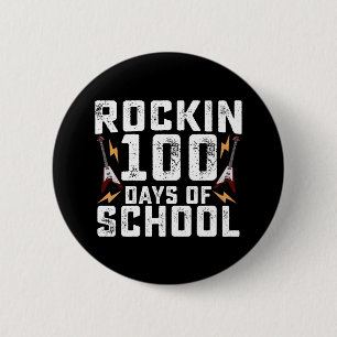 Badge Rond 5 Cm Rockin 100 jours de l'école Rock Guitare Vintage